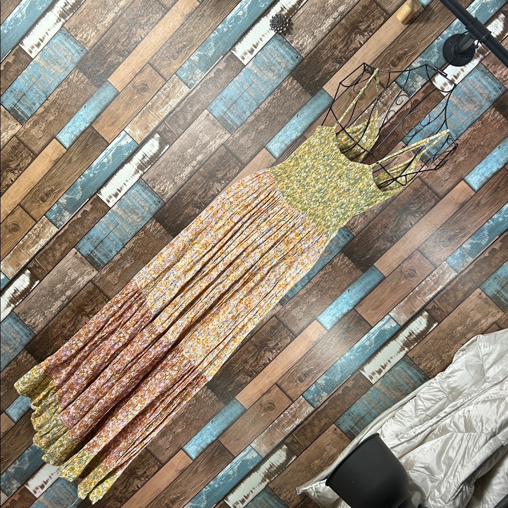Angie Green and Yellow Textured patchwork Dress - Picture 12 of 16